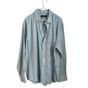 Tasso Elba Men's Olive Green and White Gingham Long Sleeve Dress Shirt Size XXL